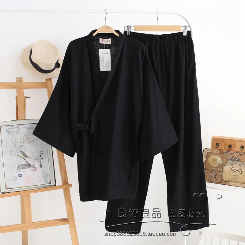 Men's Kimono Cotton Robe & Lounge Pants Set