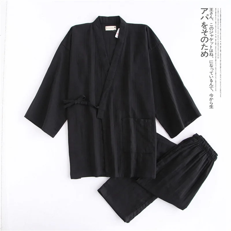 Men's Kimono Cotton Robe & Lounge Pants Set