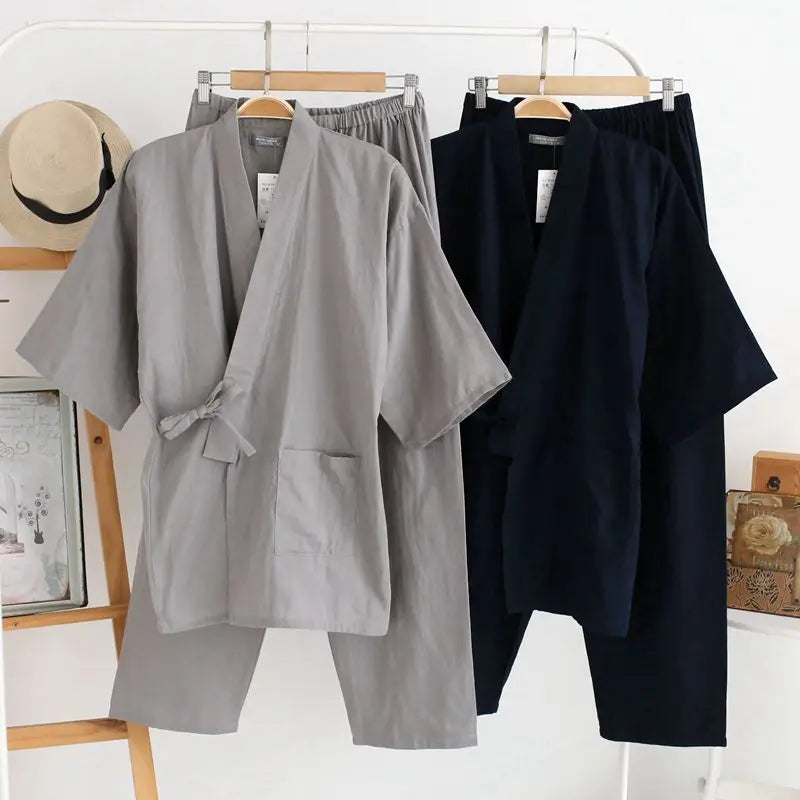 Men's Kimono Cotton Robe & Lounge Pants Set