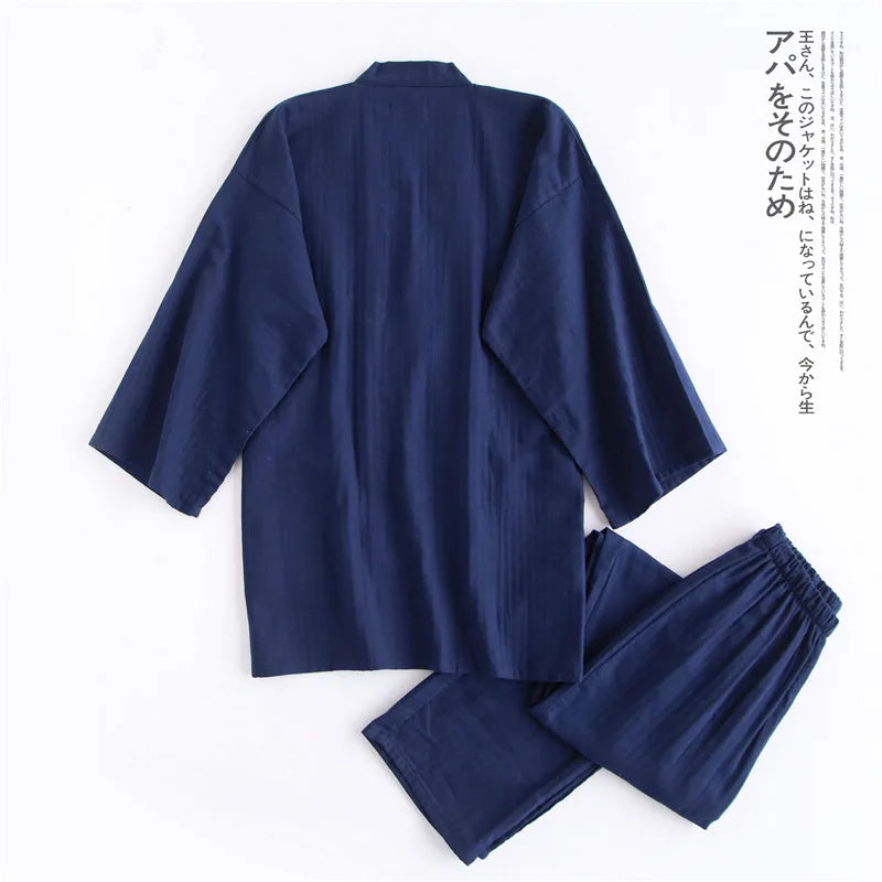 Men's Kimono Cotton Robe & Lounge Pants Set