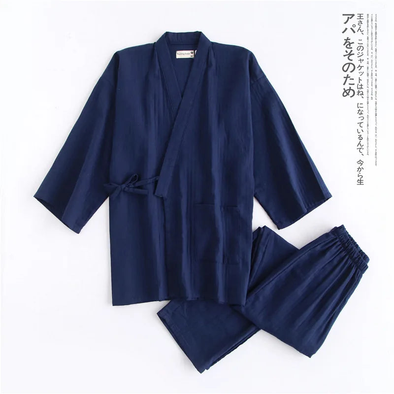 Men's Kimono Cotton Robe & Lounge Pants Set