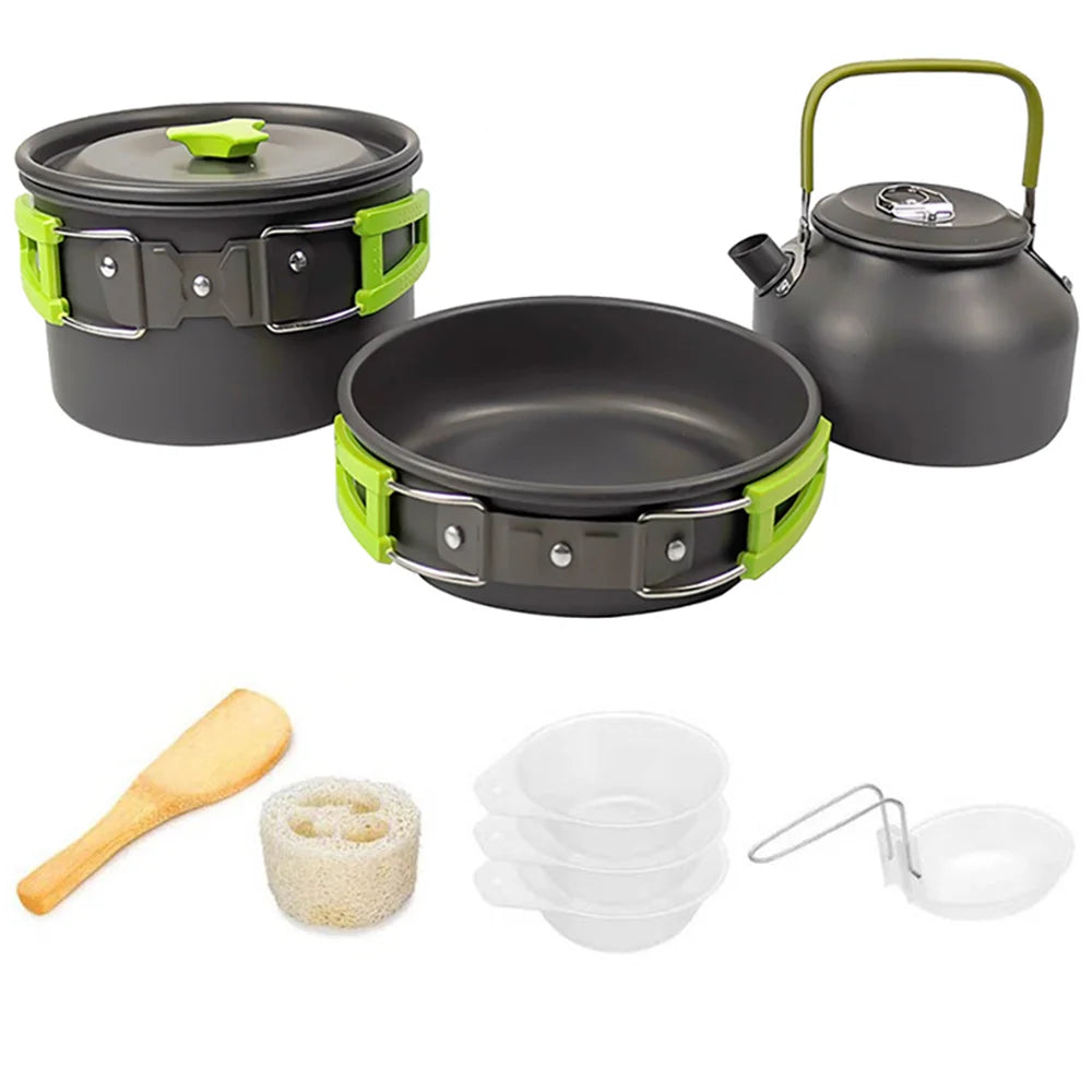 Camping Cooking Set Camping Cookware Travel Tableware Outdoor Picnic Set Teapot For 2-3 People Non-Stick Pots Assorted Sets