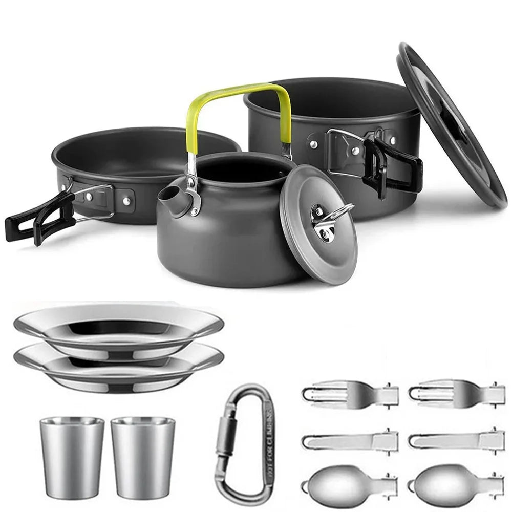 Camping Cooking Set Camping Cookware Travel Tableware Outdoor Picnic Set Teapot For 2-3 People Non-Stick Pots Assorted Sets