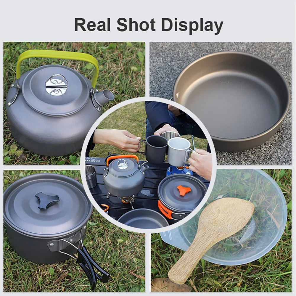 Camping Cooking Set Camping Cookware Travel Tableware Outdoor Picnic Set Teapot For 2-3 People Non-Stick Pots Assorted Sets