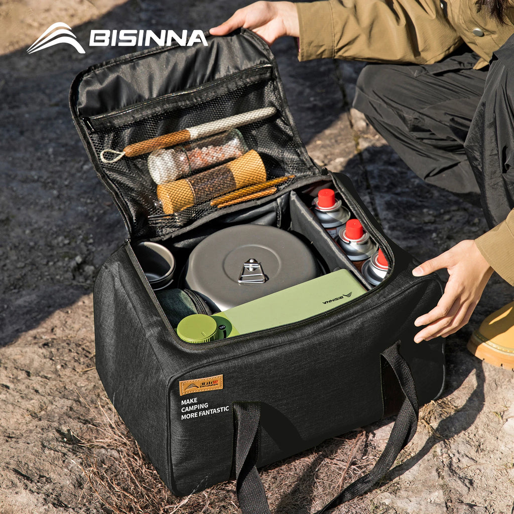 BISINNA Outdoor Camping Bag 26L/30L/42L Folding Gas Tank Storage Bag Picnic Cookwre Container Camp Supplies Adjustable Partition