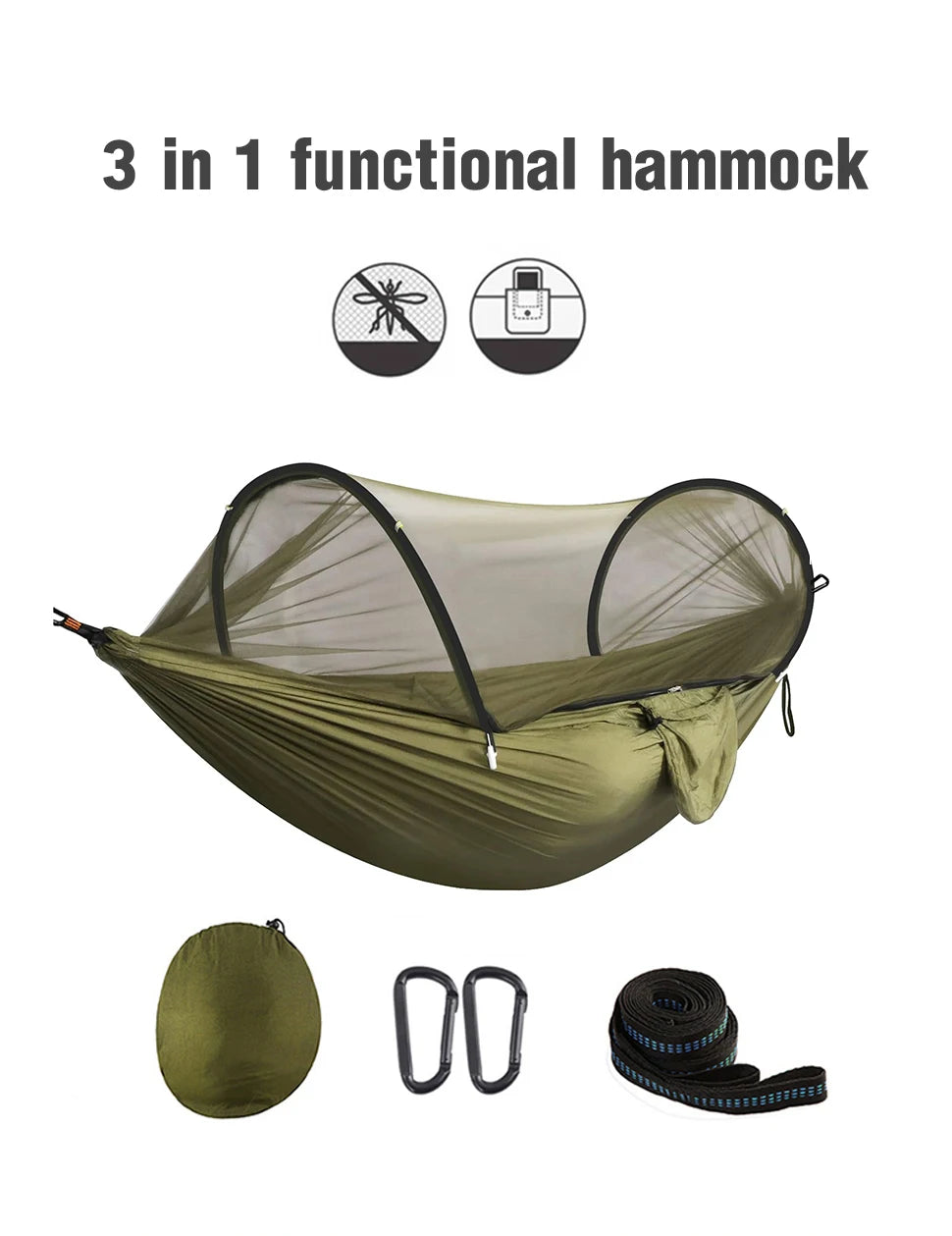 WESTTUNE Outdoor Camping Hammock with Mosquito Net Automatic Quick Opening Hanging Hammocks Fabric Hanging Sleeping Swing Bed