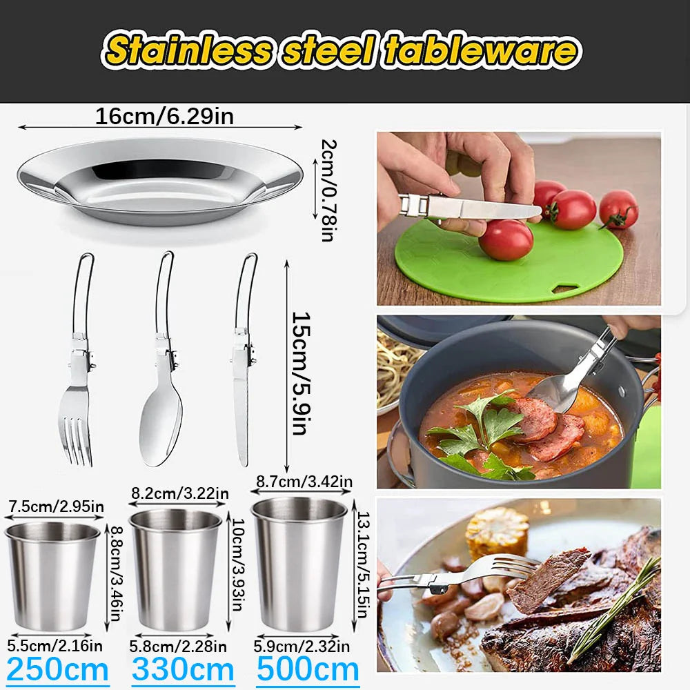 Camping Cooking Set Camping Cookware Travel Tableware Outdoor Picnic Set Teapot For 2-3 People Non-Stick Pots Assorted Sets