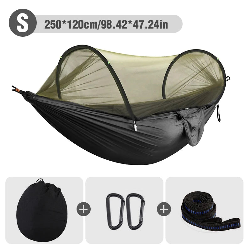 WESTTUNE Outdoor Camping Hammock with Mosquito Net Automatic Quick Opening Hanging Hammocks Fabric Hanging Sleeping Swing Bed