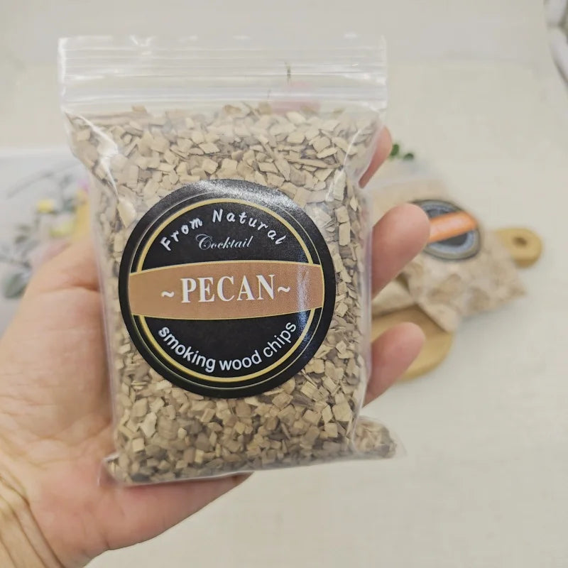 1pcs 50g Apple Cherry Oak Pecan Wood Chips Outdoor Smoker Barbecue Fumigation Box Wood Chips Bacon Wood Piece BBQ Accessories
