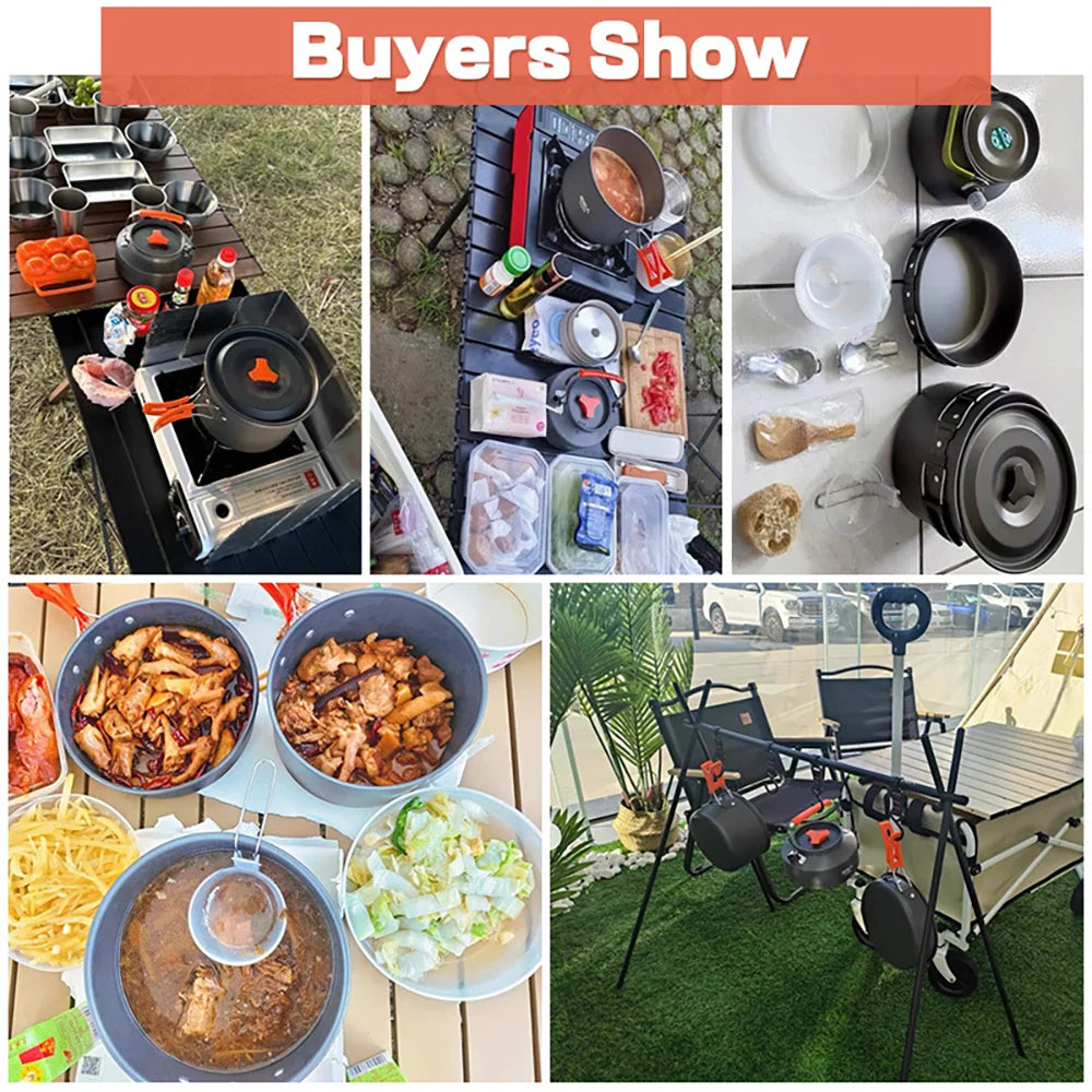 Camping Cooking Set Camping Cookware Travel Tableware Outdoor Picnic Set Teapot For 2-3 People Non-Stick Pots Assorted Sets