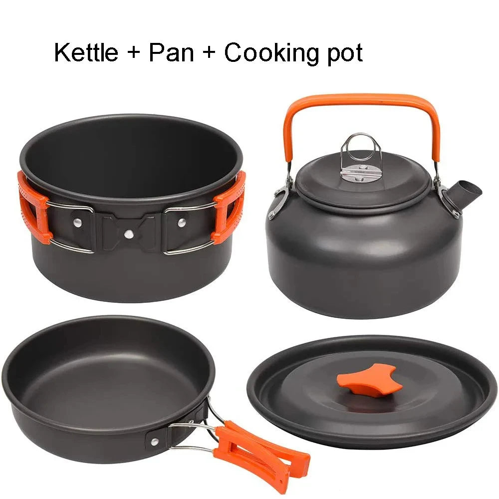 Camping Cooking Set Camping Cookware Travel Tableware Outdoor Picnic Set Teapot For 2-3 People Non-Stick Pots Assorted Sets