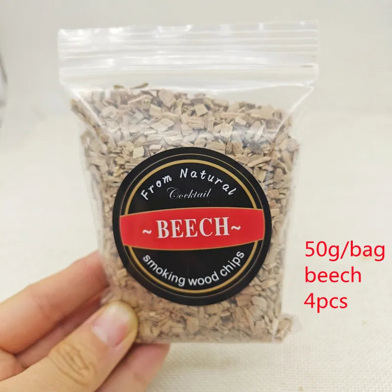 1pcs 50g Apple Cherry Oak Pecan Wood Chips Outdoor Smoker Barbecue Fumigation Box Wood Chips Bacon Wood Piece BBQ Accessories