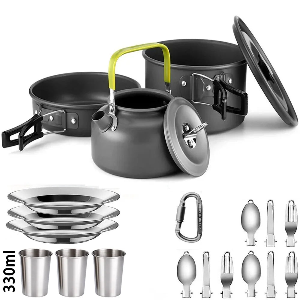 Camping Cooking Set Camping Cookware Travel Tableware Outdoor Picnic Set Teapot For 2-3 People Non-Stick Pots Assorted Sets