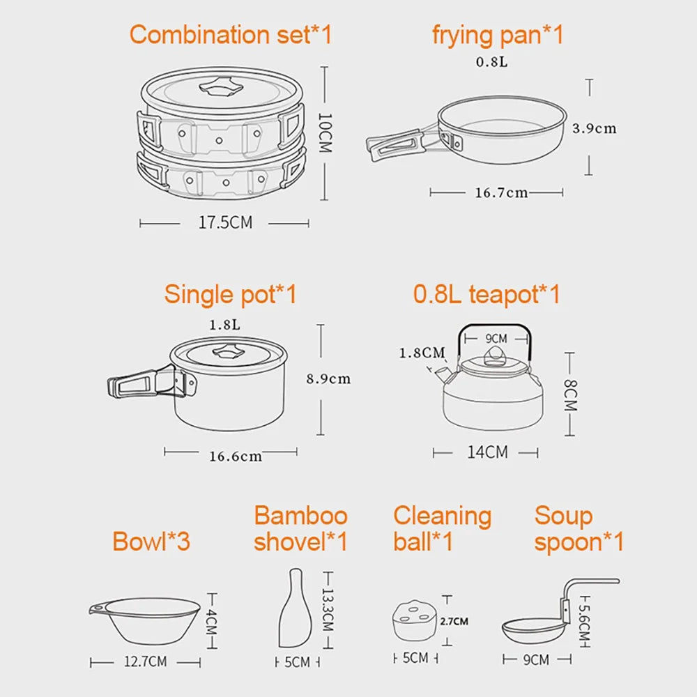 Camping Cooking Set Camping Cookware Travel Tableware Outdoor Picnic Set Teapot For 2-3 People Non-Stick Pots Assorted Sets