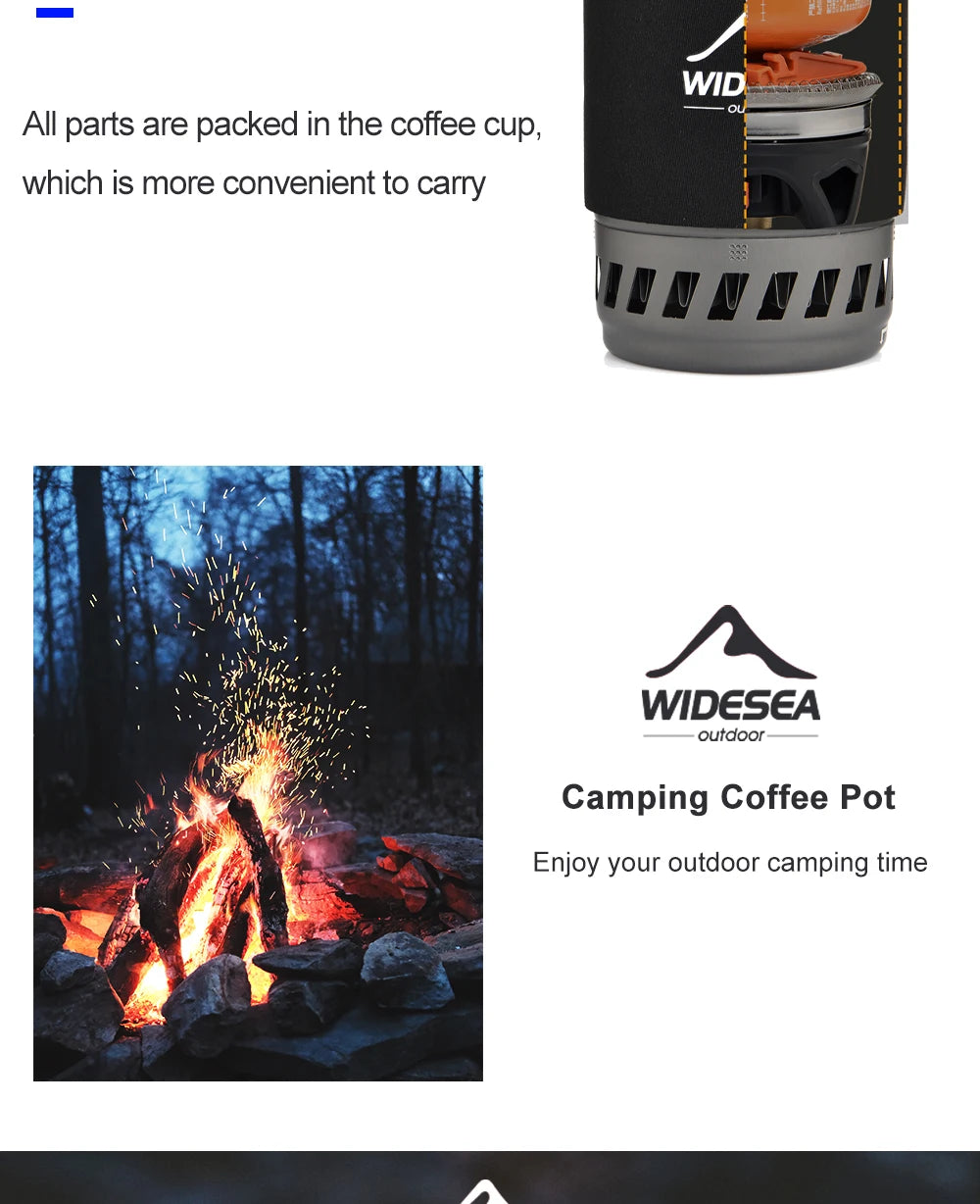 Widesea Portable Camping Coffee Maker Set French Press 0.9L Coffee Pot 1100BTU Gas Stove with Anti-scalding Cover for Outdoor Hi