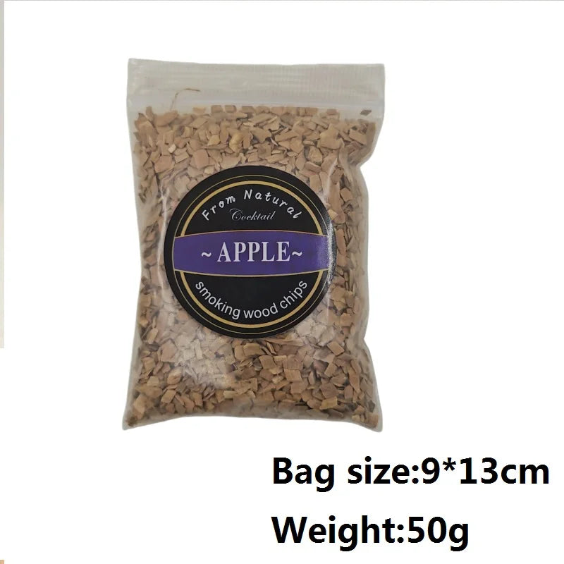 1pcs 50g Apple Cherry Oak Pecan Wood Chips Outdoor Smoker Barbecue Fumigation Box Wood Chips Bacon Wood Piece BBQ Accessories