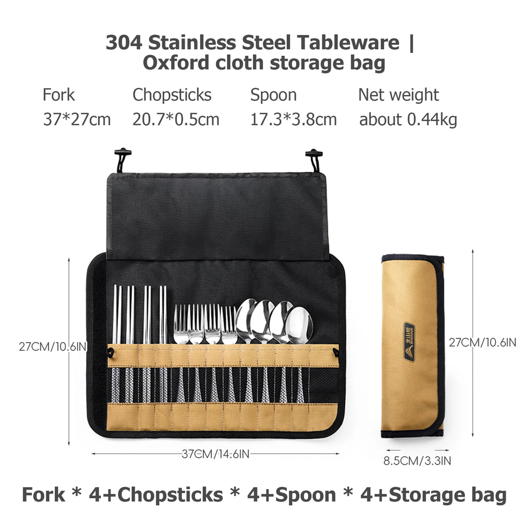 BISINNA Camping Cutlery Set 304 Stainless Steel Spoon Chopsticks Fork with Storage Bag for Outdoor Picnic Travel Tableware