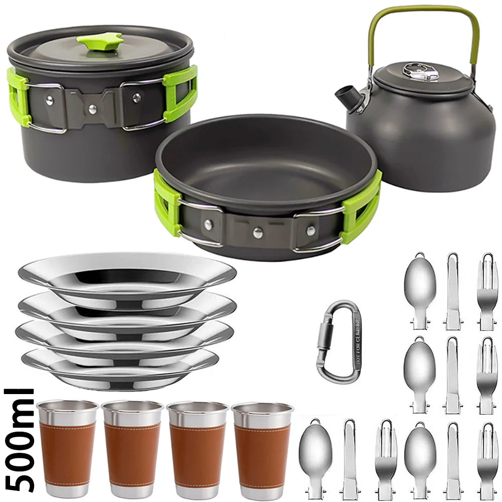 Camping Cooking Set Camping Cookware Travel Tableware Outdoor Picnic Set Teapot For 2-3 People Non-Stick Pots Assorted Sets