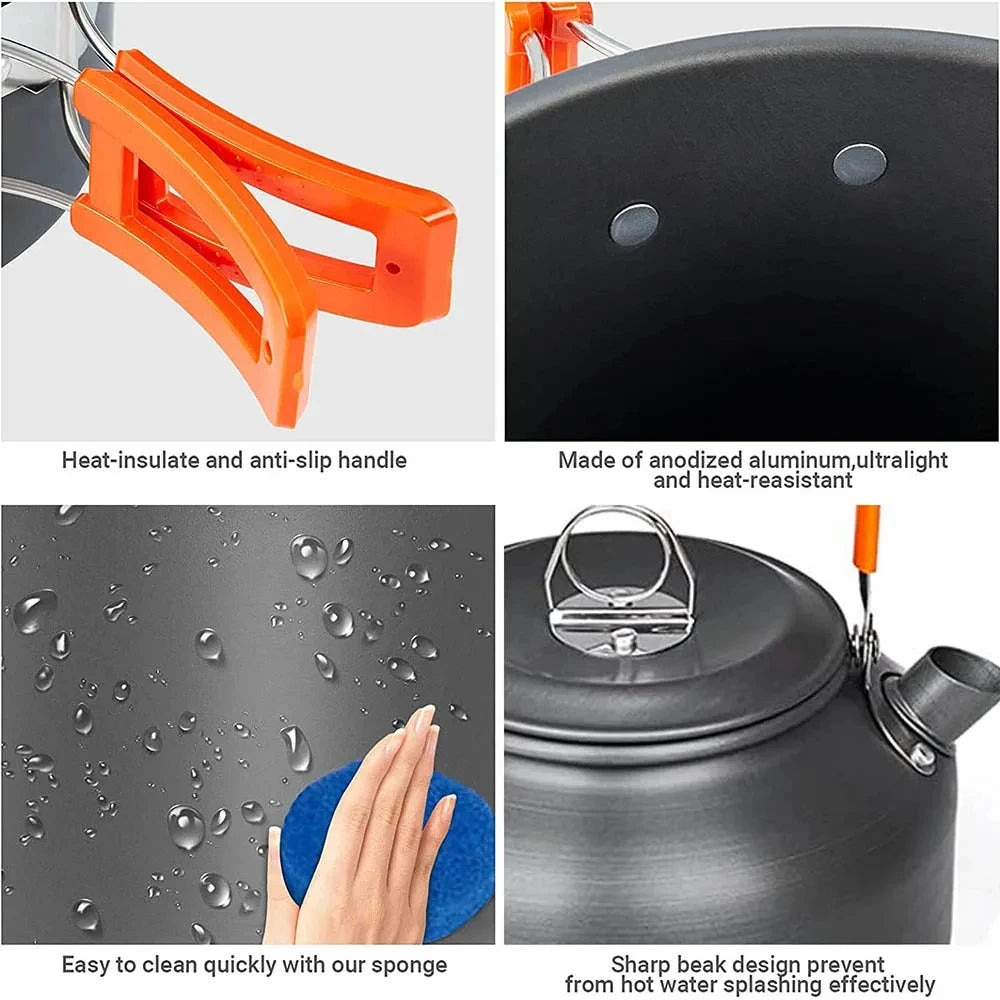 Camping Cooking Set Camping Cookware Travel Tableware Outdoor Picnic Set Teapot For 2-3 People Non-Stick Pots Assorted Sets