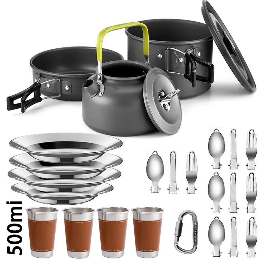 Camping Cooking Set Camping Cookware Travel Tableware Outdoor Picnic Set Teapot For 2-3 People Non-Stick Pots Assorted Sets