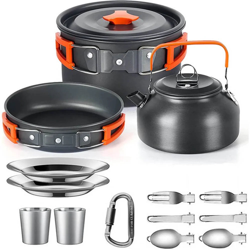 Camping Cooking Set Camping Cookware Travel Tableware Outdoor Picnic Set Teapot For 2-3 People Non-Stick Pots Assorted Sets