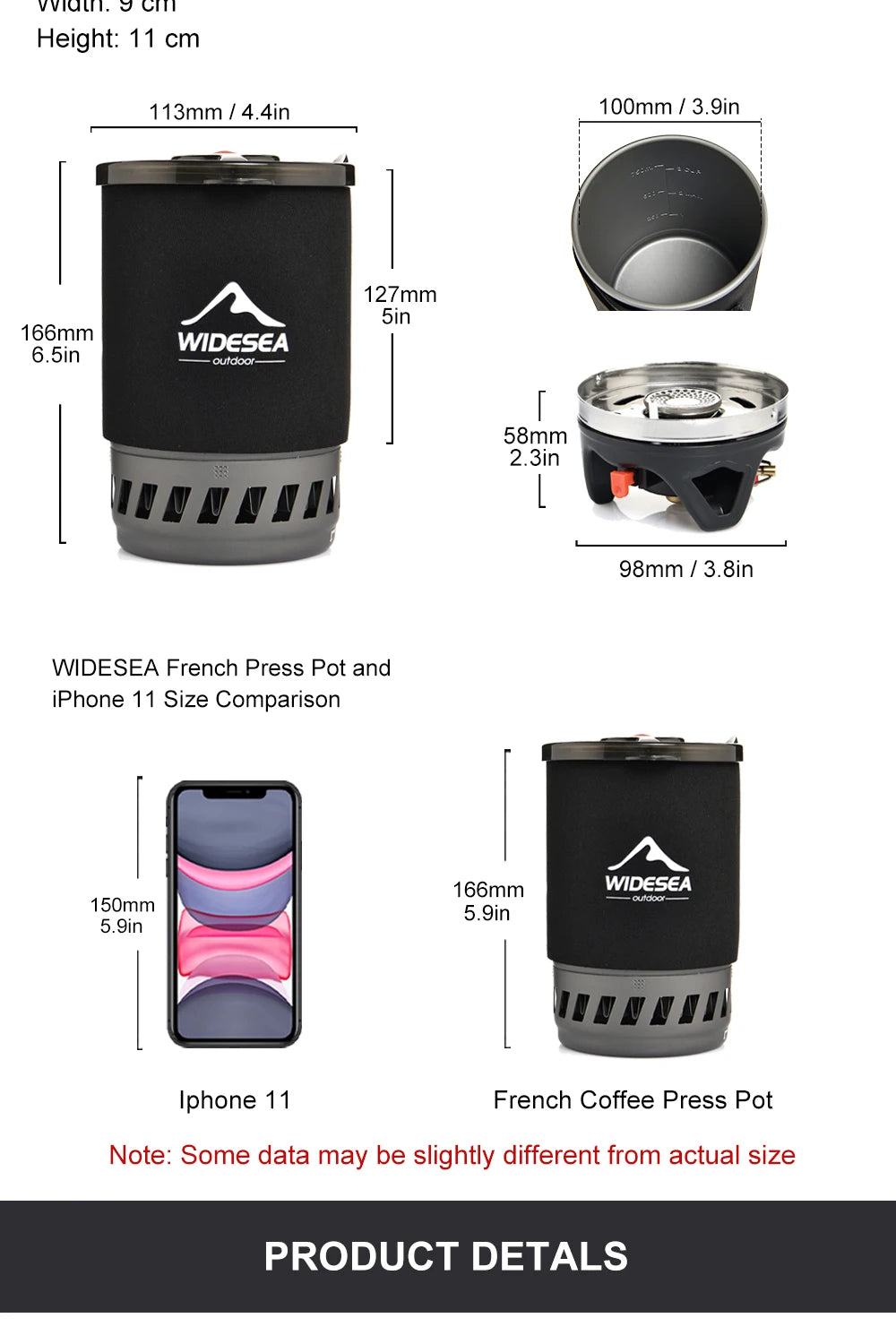 Widesea Portable Camping Coffee Maker Set French Press 0.9L Coffee Pot 1100BTU Gas Stove with Anti-scalding Cover for Outdoor Hi