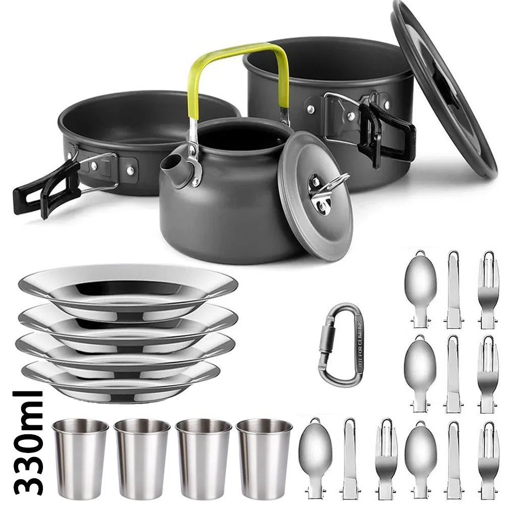 Camping Cooking Set Camping Cookware Travel Tableware Outdoor Picnic Set Teapot For 2-3 People Non-Stick Pots Assorted Sets