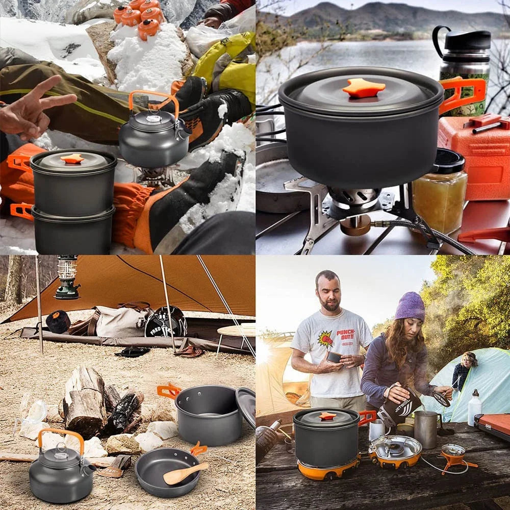 Camping Cooking Set Camping Cookware Travel Tableware Outdoor Picnic Set Teapot For 2-3 People Non-Stick Pots Assorted Sets