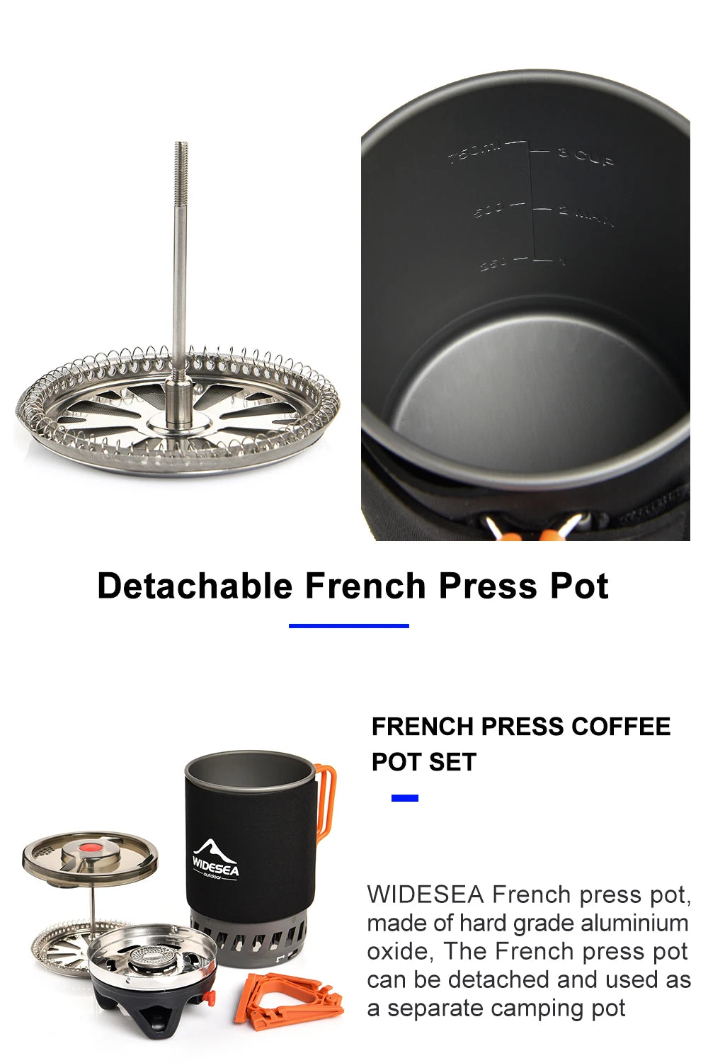 Widesea Portable Camping Coffee Maker Set French Press 0.9L Coffee Pot 1100BTU Gas Stove with Anti-scalding Cover for Outdoor Hi