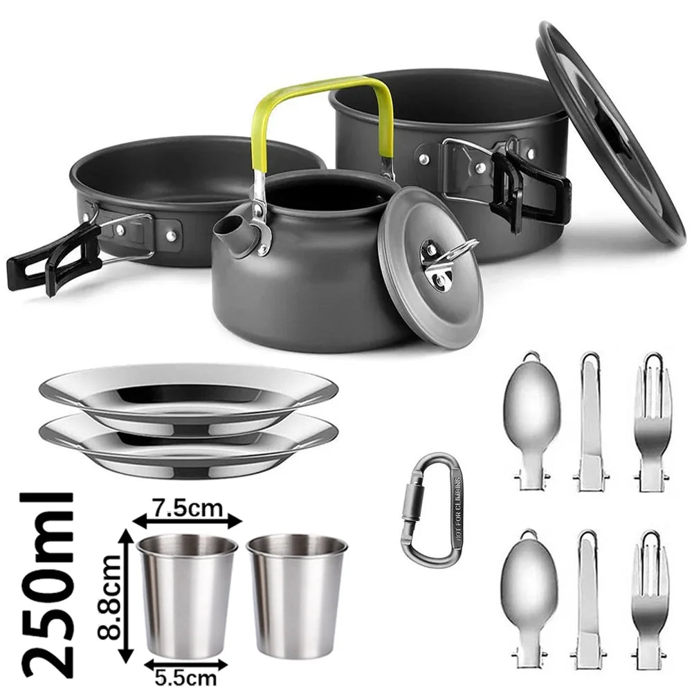 Camping Cooking Set Camping Cookware Travel Tableware Outdoor Picnic Set Teapot For 2-3 People Non-Stick Pots Assorted Sets