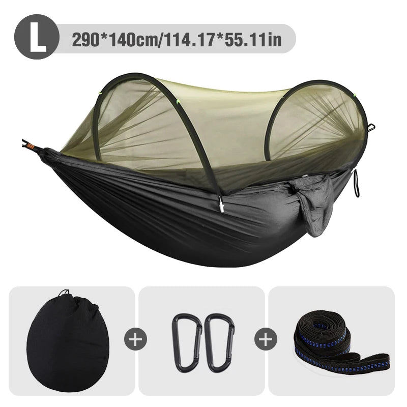 WESTTUNE Outdoor Camping Hammock with Mosquito Net Automatic Quick Opening Hanging Hammocks Fabric Hanging Sleeping Swing Bed