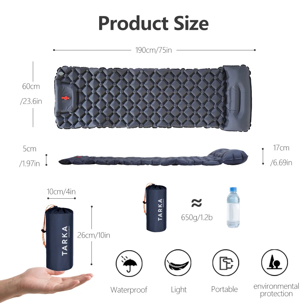TARKA Inflatable Air Mattress Camping Sleeping Pad Outdoor Foldable Ultralight Air Cushion Upgraded Tent Self-Inflating Camping