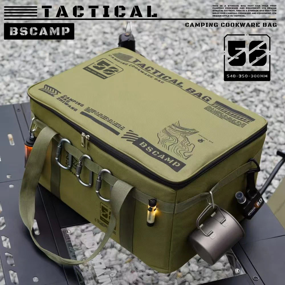 30L/42L/56L Insulated Waterproof Tactical Camping Bag Foldable Outdoor Picnic Tableware Storage Box Large Capacity Field Cookwar