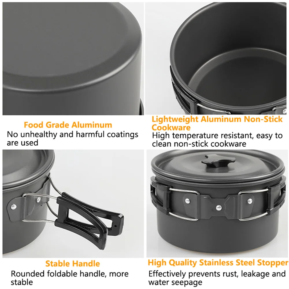 Camping Cooking Set Camping Cookware Travel Tableware Outdoor Picnic Set Teapot For 2-3 People Non-Stick Pots Assorted Sets