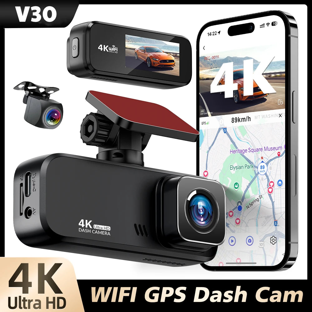 4K Ultra HD WiFi Dash Cam - Front & Rear Recording