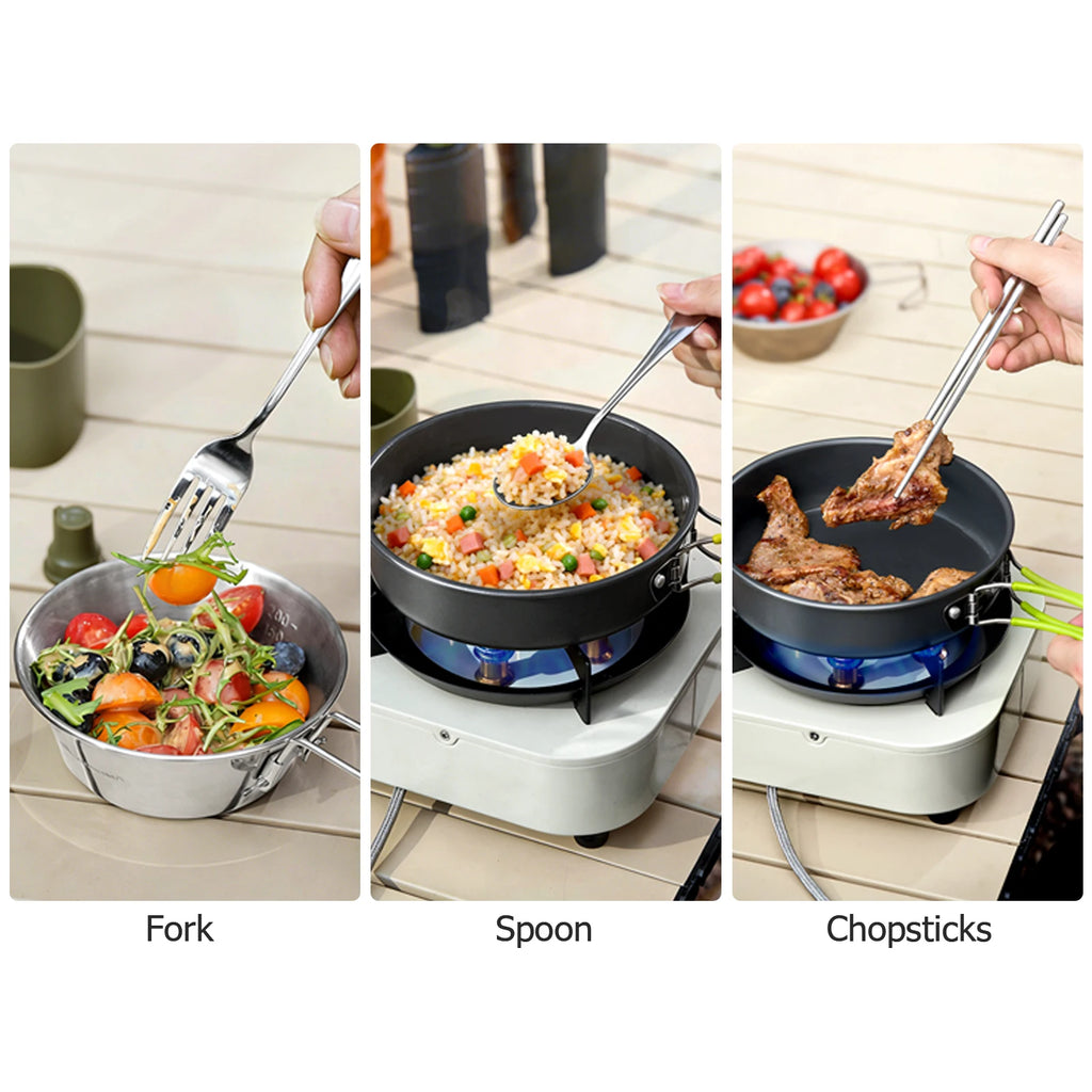 BISINNA Camping Cutlery Set 304 Stainless Steel Spoon Chopsticks Fork with Storage Bag for Outdoor Picnic Travel Tableware