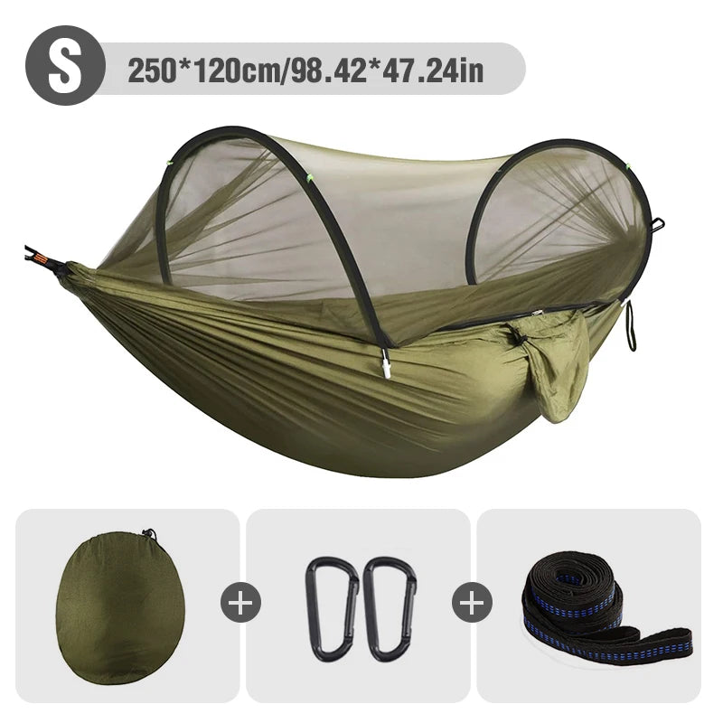 WESTTUNE Outdoor Camping Hammock with Mosquito Net Automatic Quick Opening Hanging Hammocks Fabric Hanging Sleeping Swing Bed
