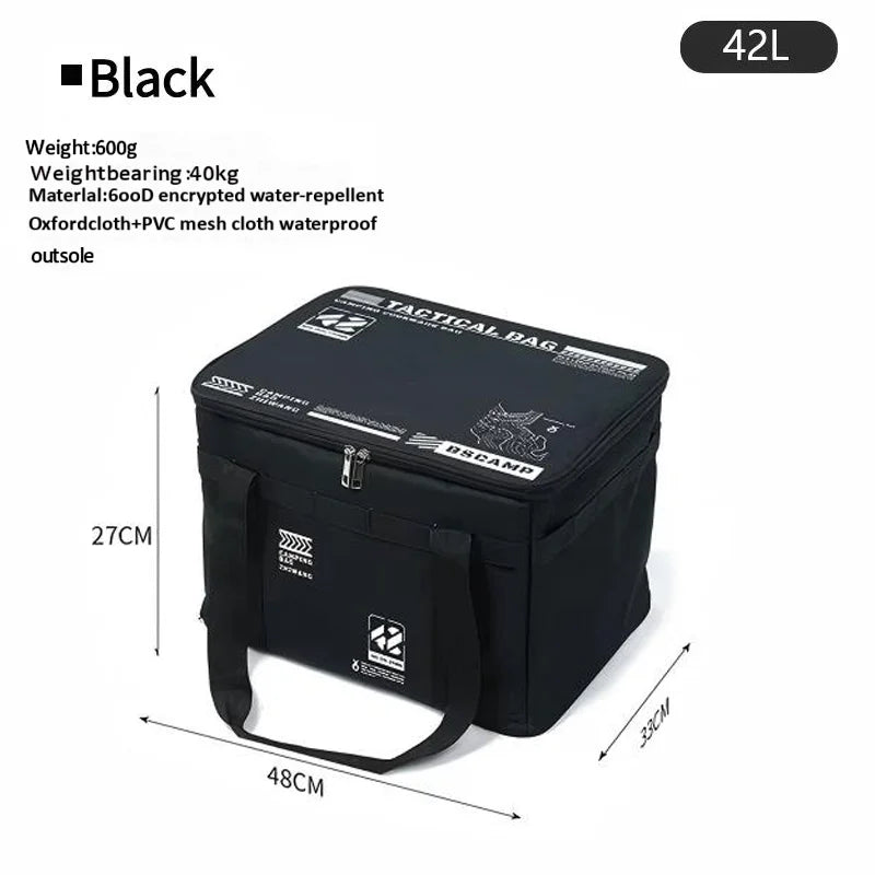 30L/42L/56L Insulated Waterproof Tactical Camping Bag Foldable Outdoor Picnic Tableware Storage Box Large Capacity Field Cookwar