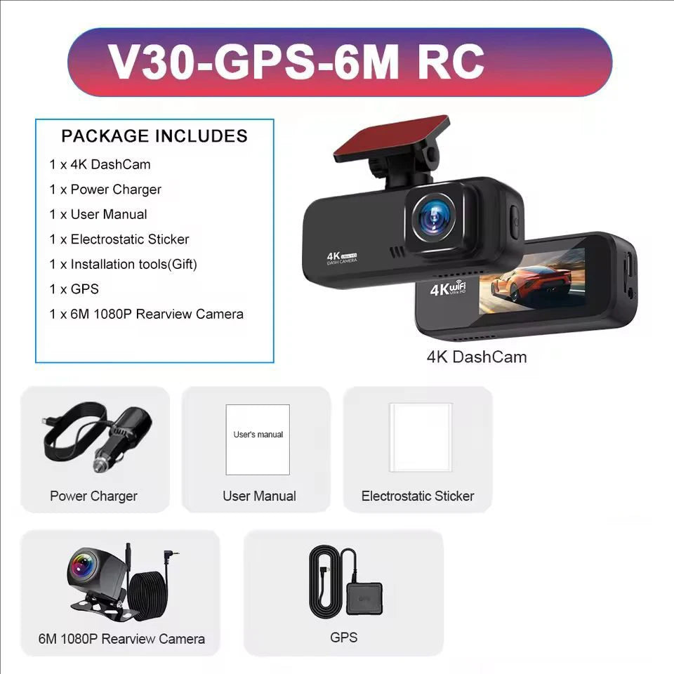 4K Ultra HD WiFi Dash Cam - Front & Rear Recording