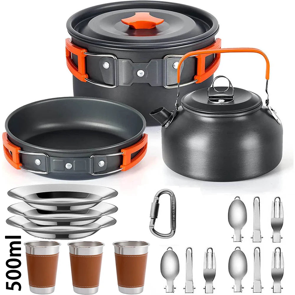 Camping Cooking Set Camping Cookware Travel Tableware Outdoor Picnic Set Teapot For 2-3 People Non-Stick Pots Assorted Sets