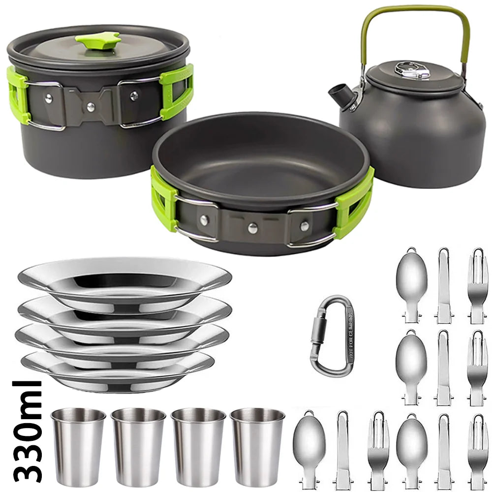 Camping Cooking Set Camping Cookware Travel Tableware Outdoor Picnic Set Teapot For 2-3 People Non-Stick Pots Assorted Sets