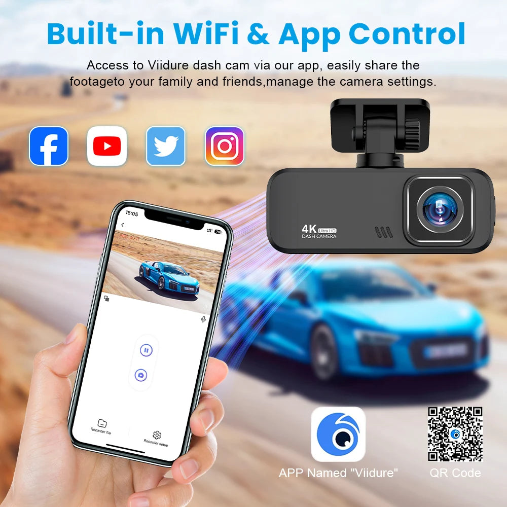 4K Ultra HD WiFi Dash Cam - Front & Rear Recording