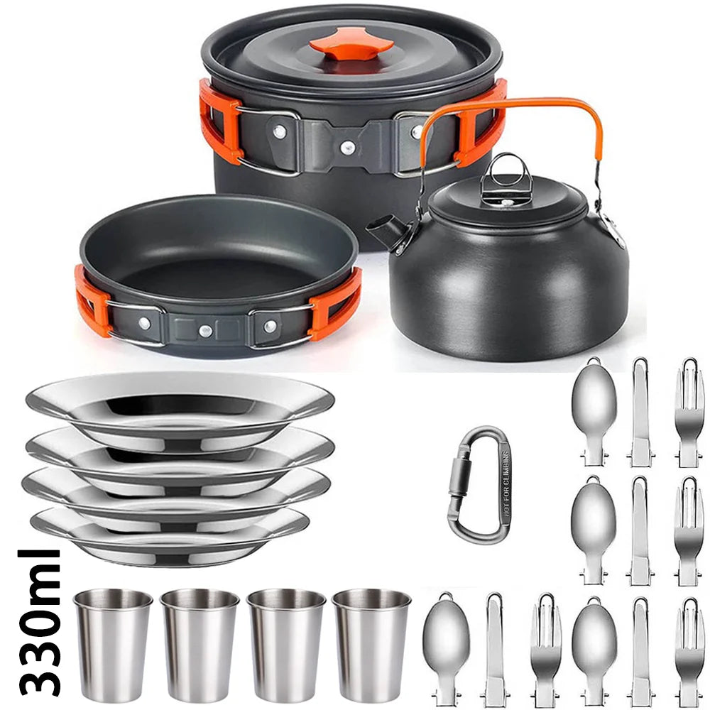 Camping Cooking Set Camping Cookware Travel Tableware Outdoor Picnic Set Teapot For 2-3 People Non-Stick Pots Assorted Sets