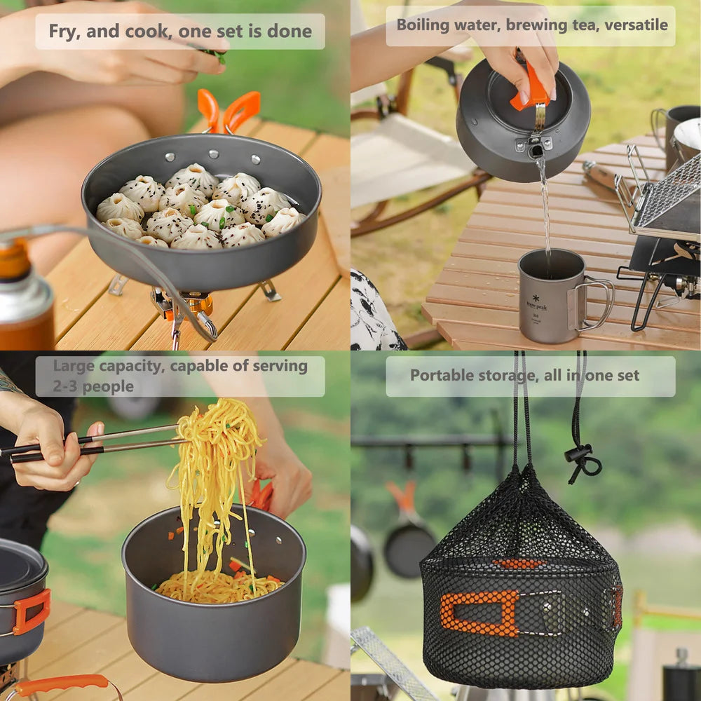 Camping Cooking Set Camping Cookware Travel Tableware Outdoor Picnic Set Teapot For 2-3 People Non-Stick Pots Assorted Sets