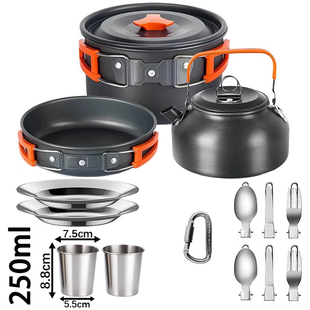 Camping Cooking Set Camping Cookware Travel Tableware Outdoor Picnic Set Teapot For 2-3 People Non-Stick Pots Assorted Sets