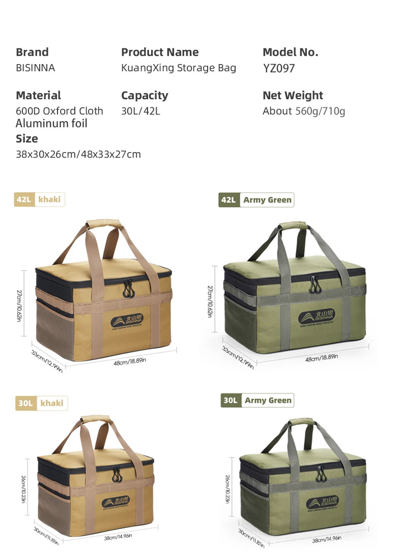 BISINNA Outdoor Camping Bag 26L/30L/42L Folding Gas Tank Storage Bag Picnic Cookwre Container Camp Supplies Adjustable Partition
